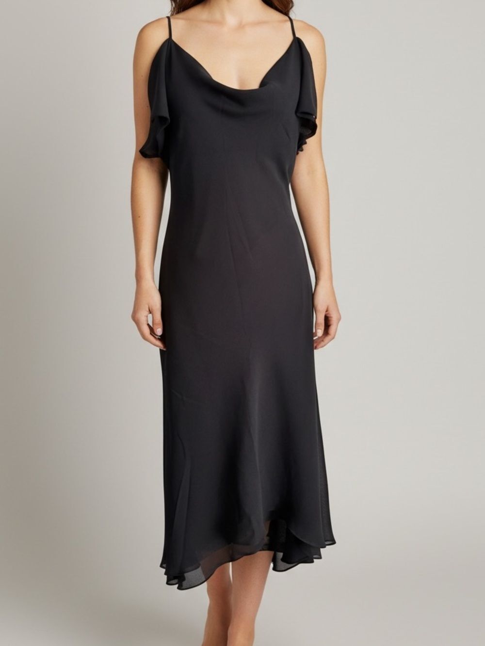 Vintage Adrianna Papell Black Cowl Neck Slip Midi Dress